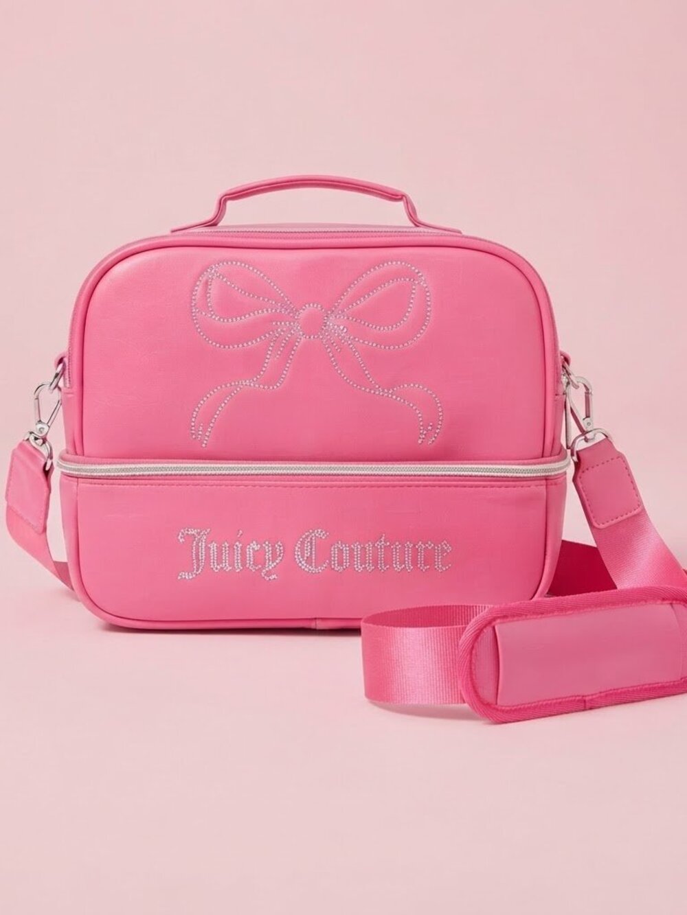 NWT Juicy Couture Bright Pink Rhinestone Bow Cooler Bag Crossbody